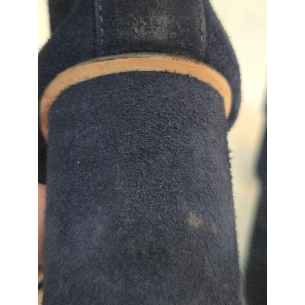 Tory Burch Navy Suede Round-Toe Block Heel Pumps